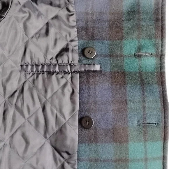 JW Anderson X Uniqlo Wool Pea Coat M Plaid Double Breasted Green Blue Black